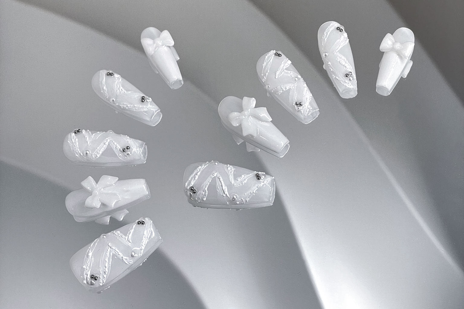 Handmade Long Coffin White Balletcore Nails | Snaptips