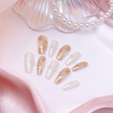 Handmade White & Gold Balletcore Nails