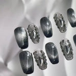 Handmade Medium Coffin Black Velvet Press on Nails | Snaptips
